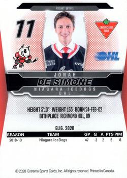 2019-20 Extreme Niagara IceDogs (OHL) #4 Jonah De Simone Back