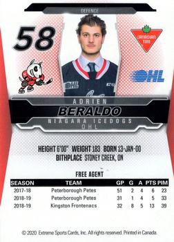 2019-20 Extreme Niagara IceDogs (OHL) #19 Adrien Beraldo Back