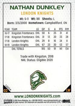 2019-20 Choice London Knights (OHL) #2 Nathan Dunkley Back