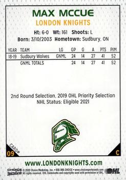 2019-20 Choice London Knights (OHL) #9 Max McCue Back