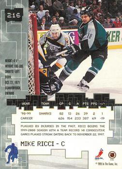 1999-00 Be a Player Millennium Signature Series - Anaheim National Gold #216 Mike Ricci Back
