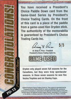 2020-21 President's Choice Game-Used - Paddle Down #PD-13 Ken Dryden Back