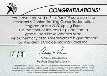 2020-21 President's Choice Game-Used - 2020 Spring Expo Redemption Silver #NNO Blake Wheeler Back