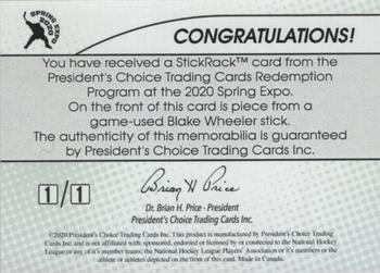 2020-21 President's Choice Game-Used - 2020 Spring Expo Redemption Gold #NNO Blake Wheeler Back