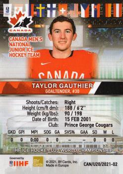 2020 BY Cards Team Canada IIHF U20 World Championship (Unlicensed) #CAN/U20/2021-02 Taylor Gauthier Back
