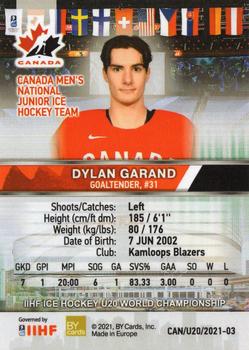 2020 BY Cards Team Canada IIHF U20 World Championship (Unlicensed) #CAN/U20/2021-03 Dylan Garand Back