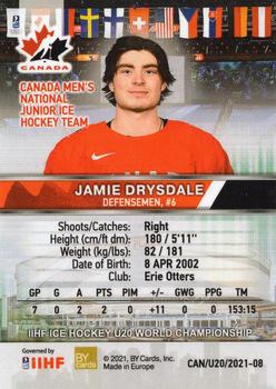 2020 BY Cards Team Canada IIHF U20 World Championship (Unlicensed) #CAN/U20/2021-08 Jamie Drysdale Back
