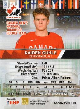 2020 BY Cards Team Canada IIHF U20 World Championship (Unlicensed) #CAN/U20/2021-10 Kaiden Guhle Back
