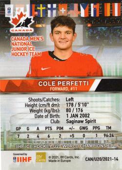 2020 BY Cards Team Canada IIHF U20 World Championship (Unlicensed) #CAN/U20/2021-14 Cole Perfetti Back