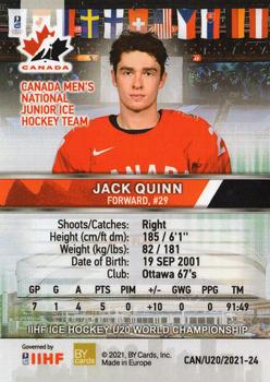 2020 BY Cards Team Canada IIHF U20 World Championship (Unlicensed) #CAN/U20/2021-24 Jack Quinn Back