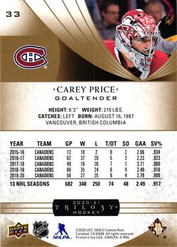 2020-21 Upper Deck Trilogy #33 Carey Price Back