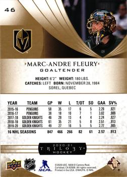 2020-21 Upper Deck Trilogy #46 Marc-Andre Fleury Back