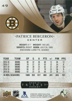 2020-21 Upper Deck Trilogy #49 Patrice Bergeron Back