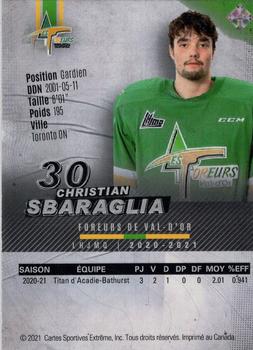 2020-21 Val-d'Or Foreurs (QMJHL) #24 Christian Sbaraglia Back