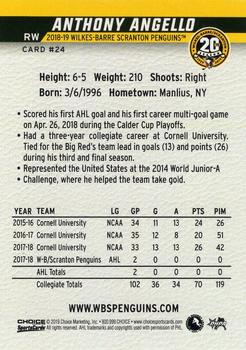 2018-19 Choice Wilkes-Barre/Scranton Penguins (AHL) #24 Anthony Angello Back