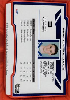 2012-13 Extreme Hamilton Bulldogs (AHL) #26 Antoine Corbin Back