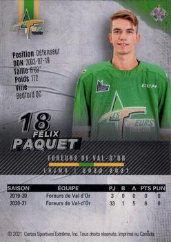 2020-21 Val-d'Or Foreurs (QMJHL) - Autographs #19 Felix Paquet Back