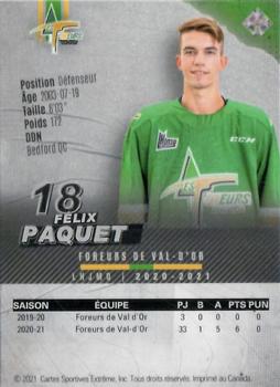 2020-21 Val-d'Or Foreurs (QMJHL) - Autographs Silver #19 Felix Paquet Back