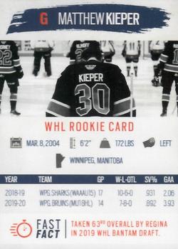 2020-21 Regina Pats (WHL) #NNO Matthew Kieper Back