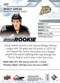 2018-19 Upper Deck CHL - Star Rookies Midnight #320 Ridly Greig Back