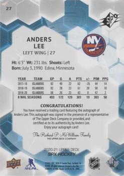 2020-21 SPx - Autographs #27 Anders Lee Back