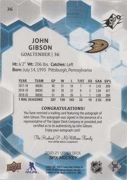 2020-21 SPx - Autographs #36 John Gibson Back