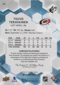 2020-21 SPx - Autographs #52 Teuvo Teravainen Back