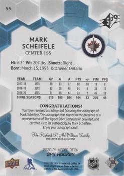 2020-21 SPx - Autographs #55 Mark Scheifele Back