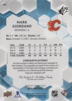 2020-21 SPx - Autographs #56 Mark Giordano Back