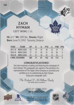 2020-21 SPx - Autographs #58 Zach Hyman Back