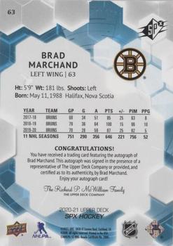 2020-21 SPx - Autographs #63 Brad Marchand Back