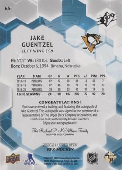 2020-21 SPx - Autographs #65 Jake Guentzel Back