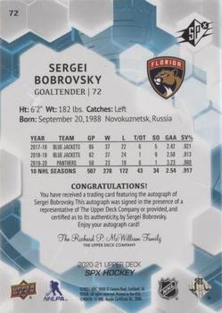 2020-21 SPx - Autographs #72 Sergei Bobrovsky Back