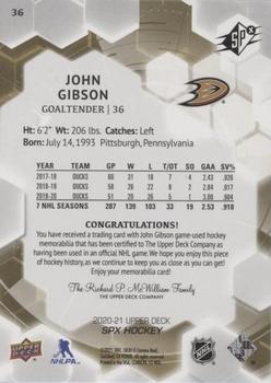 2020-21 SPx - Jersey #36 John Gibson Back