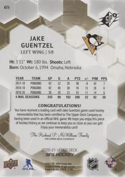 2020-21 SPx - Jersey #65 Jake Guentzel Back