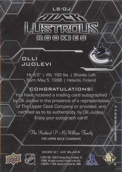 2020-21 SPx - Black Lustrous Rookies Signatures #LS-OJ Olli Juolevi Back