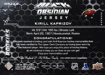 2020-21 SPx - Black Obsidian Rookies Jersey #ORJ-KK Kirill Kaprizov Back