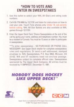 1991-92 Upper Deck - 1991-92 NHL All-Star Fan Ballots #NNO Canada Fan Ballot Back