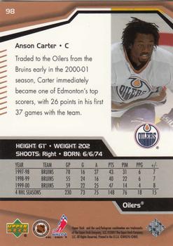 2000-01 Upper Deck Rookie Update - 2000-01 Upper Deck Black Diamond Update #98 Anson Carter Back
