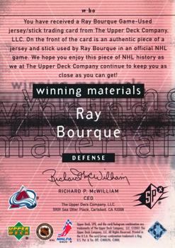 2000-01 Upper Deck Rookie Update - SPx Winning Materials #W-BO Ray Bourque Back