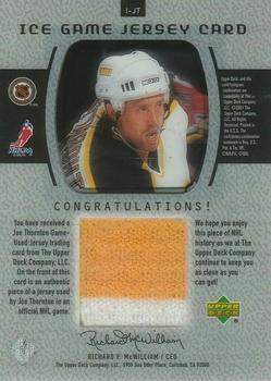 2000-01 Upper Deck Rookie Update - Ice Game Jerseys #I-JT Joe Thornton Back