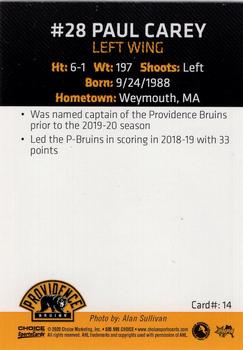 2019-20 Choice Providence Bruins (AHL) #14 Paul Carey Back