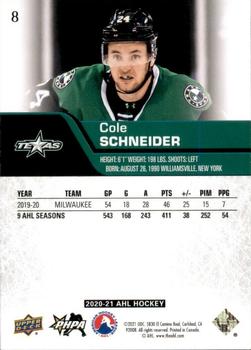 2020-21 Upper Deck AHL #8 Cole Schneider Back