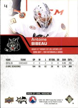 2020-21 Upper Deck AHL #14 Antoine Bibeau Back