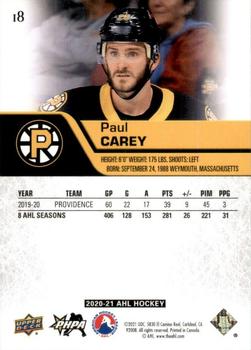 2020-21 Upper Deck AHL #18 Paul Carey Back