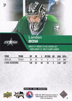 2020-21 Upper Deck AHL #31 Landon Bow Back