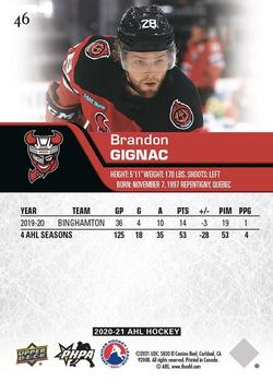 2020-21 Upper Deck AHL #46 Brandon Gignac Back