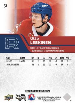 2020-21 Upper Deck AHL #51 Otto Leskinen Back
