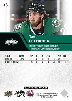 2020-21 Upper Deck AHL #56 Tye Felhaber Back