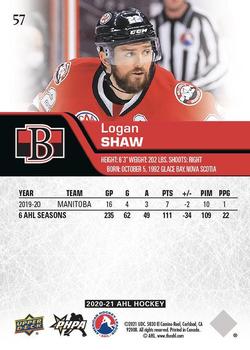 2020-21 Upper Deck AHL #57 Logan Shaw Back